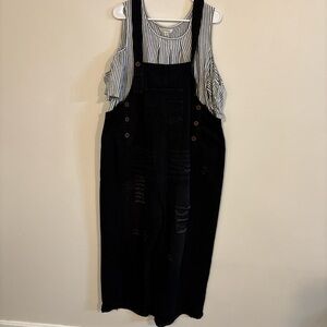 Boho Black distressed Denim Overall